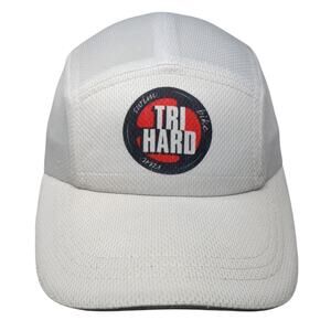 Tri Hard Swim Bike Run Strapback 5 Panel Cap White L Adjustable Poly Sweat Vac